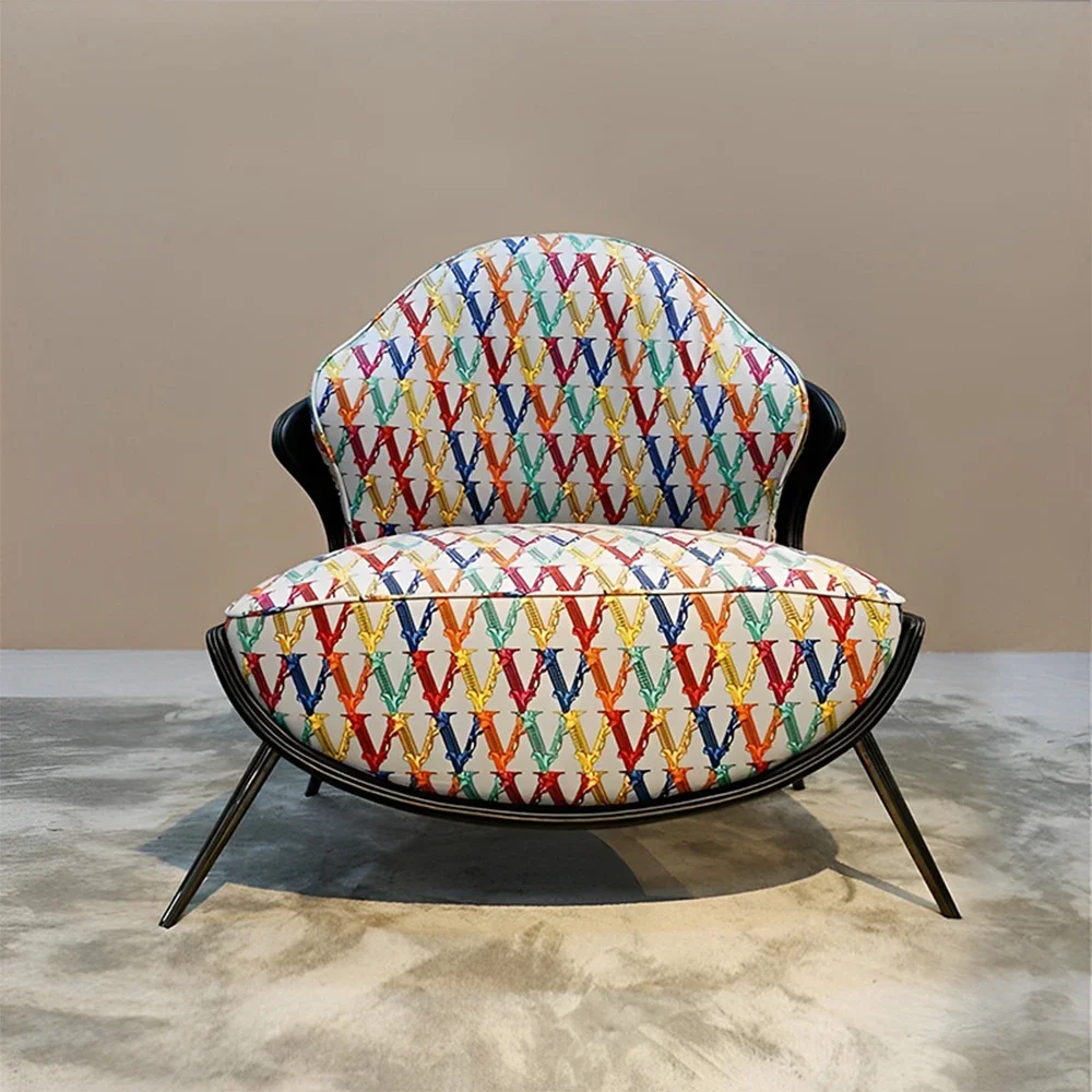 

z Comfortable and Casual Single Sofa Chair Metal Frame Velvet Fabric Backrest Seat Cushion Living Room