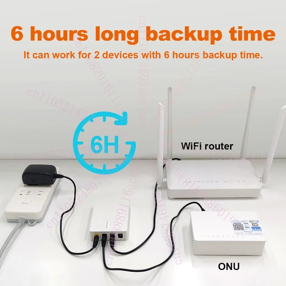 12V Power Supply Router Backup UPS Dual Output Ports Stable Power Source for Electronics 110*73*25mm for Small Office