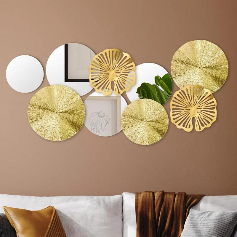 

Hicarer 9 Pcs Circle Mirrors Metal Home Decor Wall Decorative Modern Round Accent Wall Art Sculpture Hanging Decorations Liv