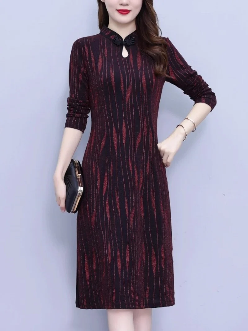 

Modern Qipao Dress Streetwear Spring And Autumn Winter 2025 New Long Sleeved Chinese Style Mother Popular Elegant Dress w1776