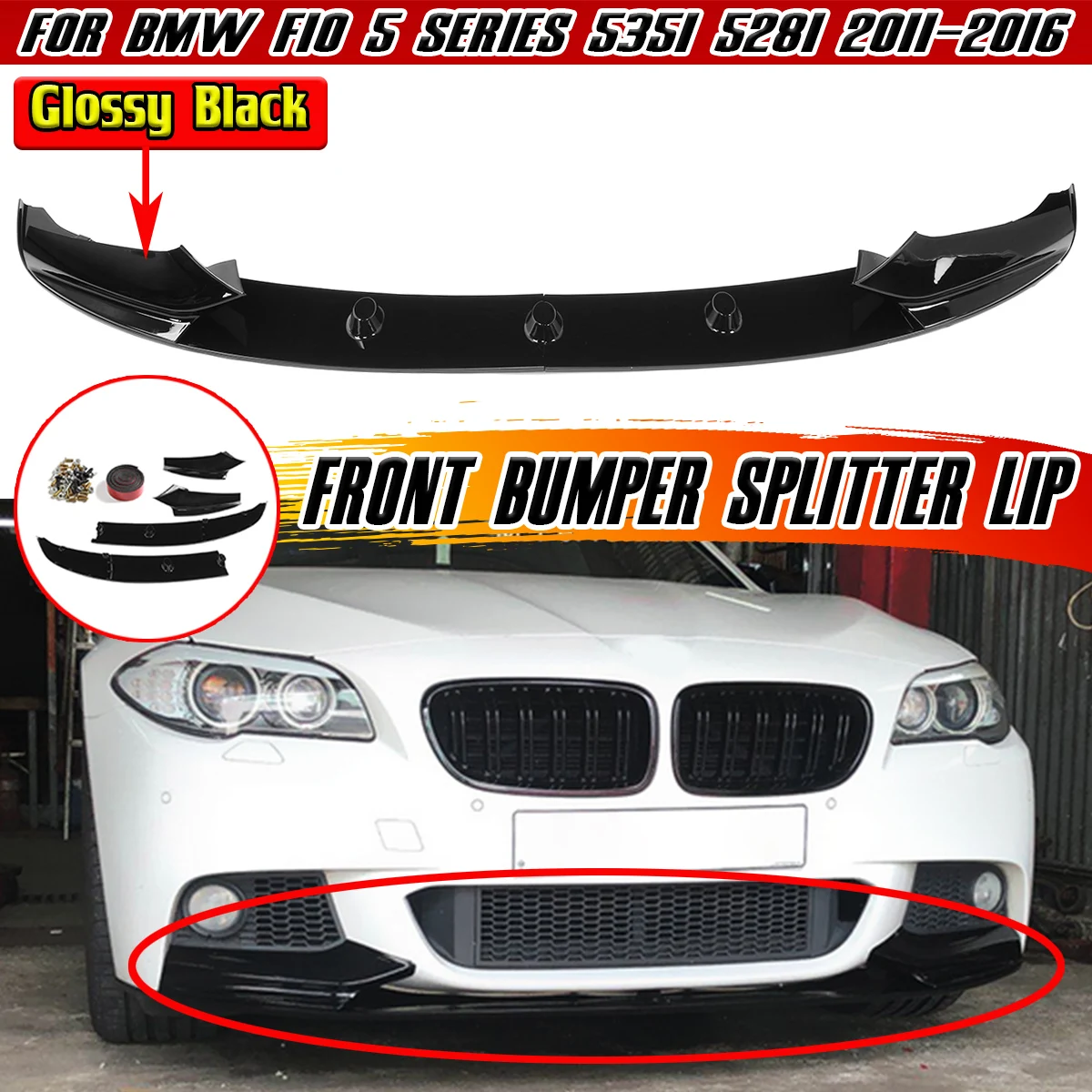 Auto Frontstoßstange Lippe Spoiler Splitter Umrandung Zierleiste Karosserie-Kit für BMW F10 5er Serie 535i 528i M Sport 2011-2016
