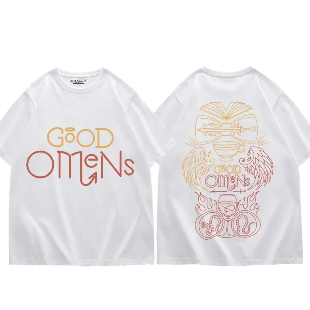 TV Play Good Omens Printed T Shirts Men\'s Women Fashion Vintage Oversized T-shirts Summer Casual Pure Cotton T-shirt Streetwear