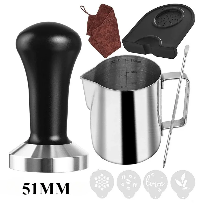 

51mm Coffee Tampers 9pcs Coffee Tools Set Espresso Distributor Pull Flower Milk Mugs Coffeeware Pro Barista Accessories