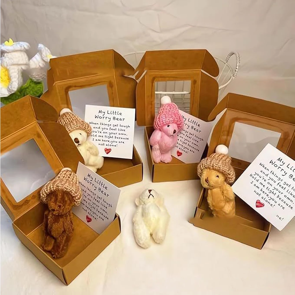 

4PCS Handmade Mini Plush Bear Little Bear In A Box, My Little Worry Bears, Mini Pocket Bears Hug Plush With Emotional Uplifting