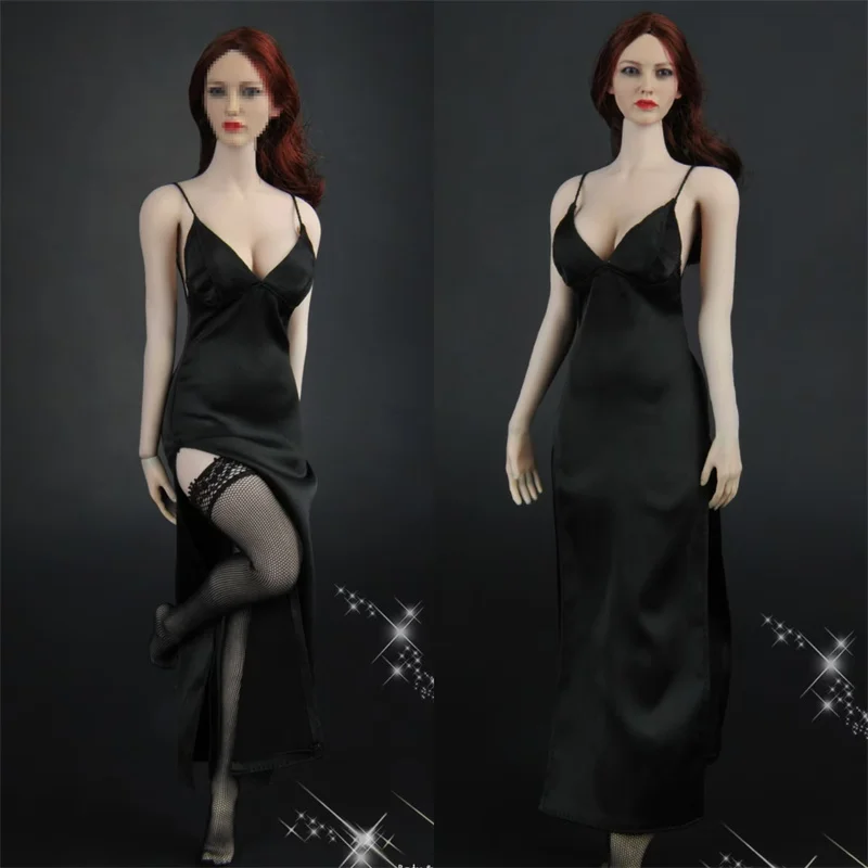 

ZYTOYS ZY5025 1/6 Scale Female Black Sling High Fork Long Evening Dress Stockings Fit 12inch Action Figure Body Model Dolls