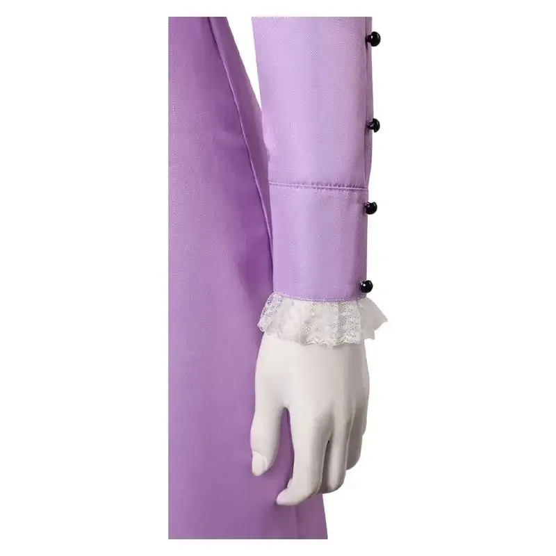 映画のキャラクター、ルシルは紫色のドレス、ハロウィーンのコスチューム、ロングスカート、女の子のホリデーパーティーの衣装で女性の役を演じています。