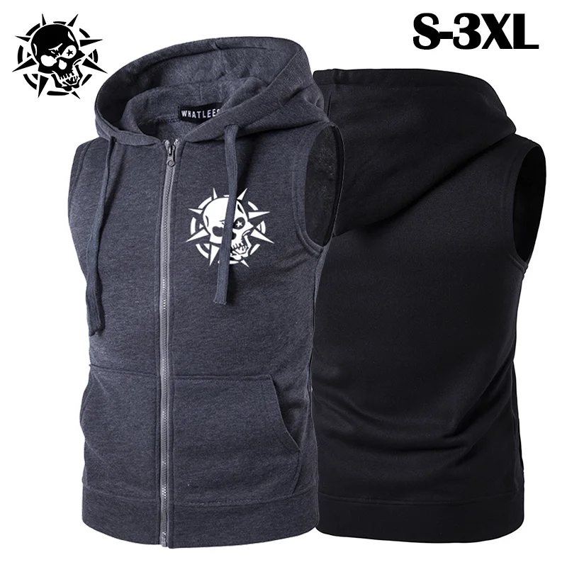 Autumn/Winter Men's and Women's Casual Tank Top Coat Skull Head Printed Fashion Sleeveless Coat Men's Hooded Coat