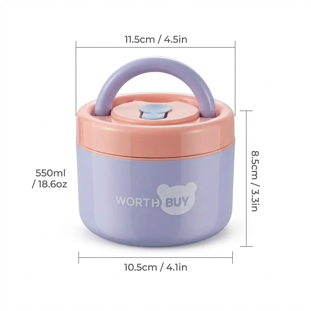 Draagbare, geïsoleerde, thermische lunchbox met handvat, afsluitbaar, geschikt voor gebruik in de magnetron, gemaakt van 304 roestvrij staal, ideaal als voedselcontainer voor studenten en schoolgaande