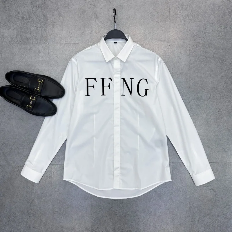 

Мужская белая рубашка G Home Spring с модным принтом, повседневная, с воротником, приталенная, с длинным рукавом, для делового стиля, для молодых мужчин