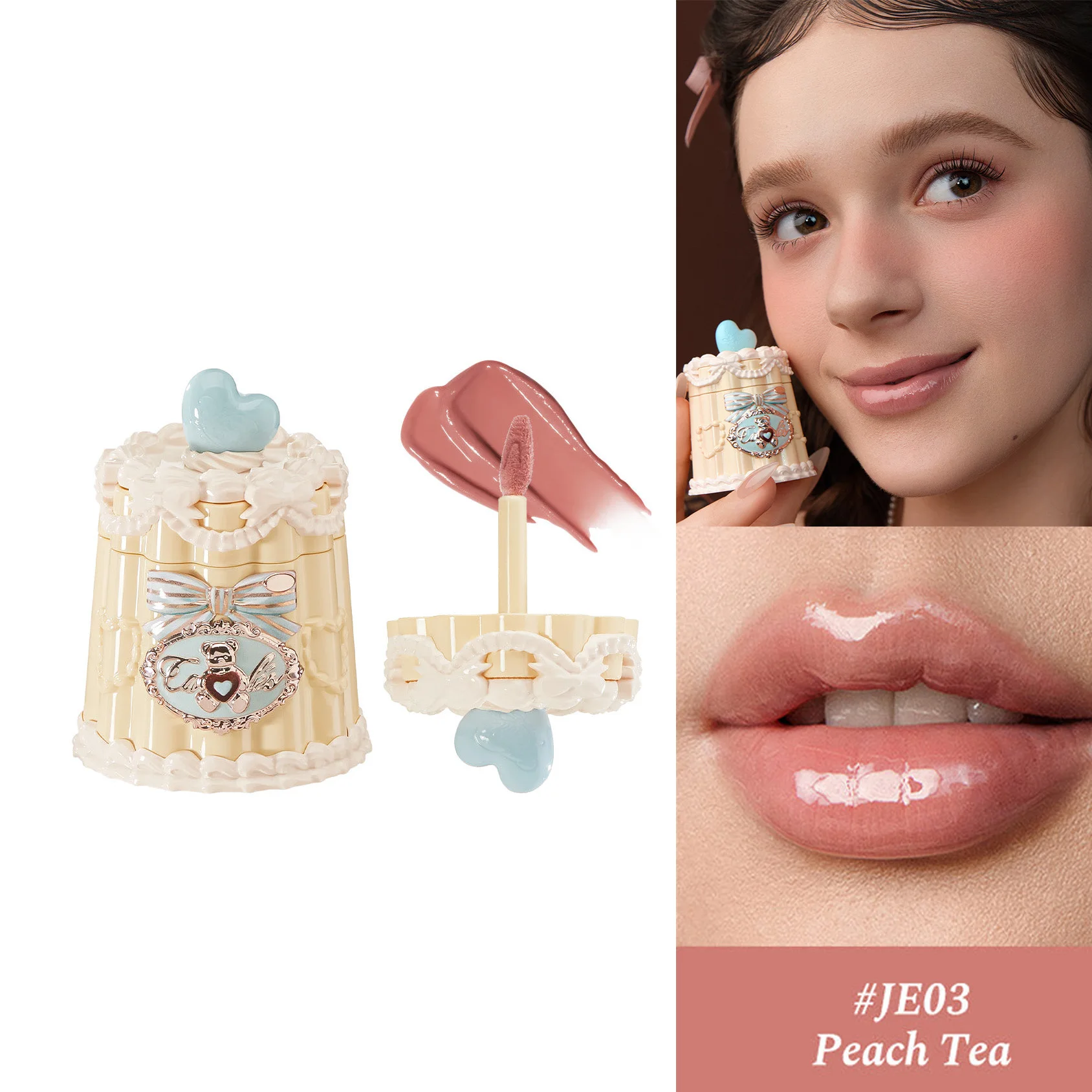 フラワーノーズ スウィーティーベア コーティング リップジェリー 新しいグロッシー ハイドレーティング ノンスティッキー モイスチャライジング ロングラスティング リップティント リップグロス メイクアップ