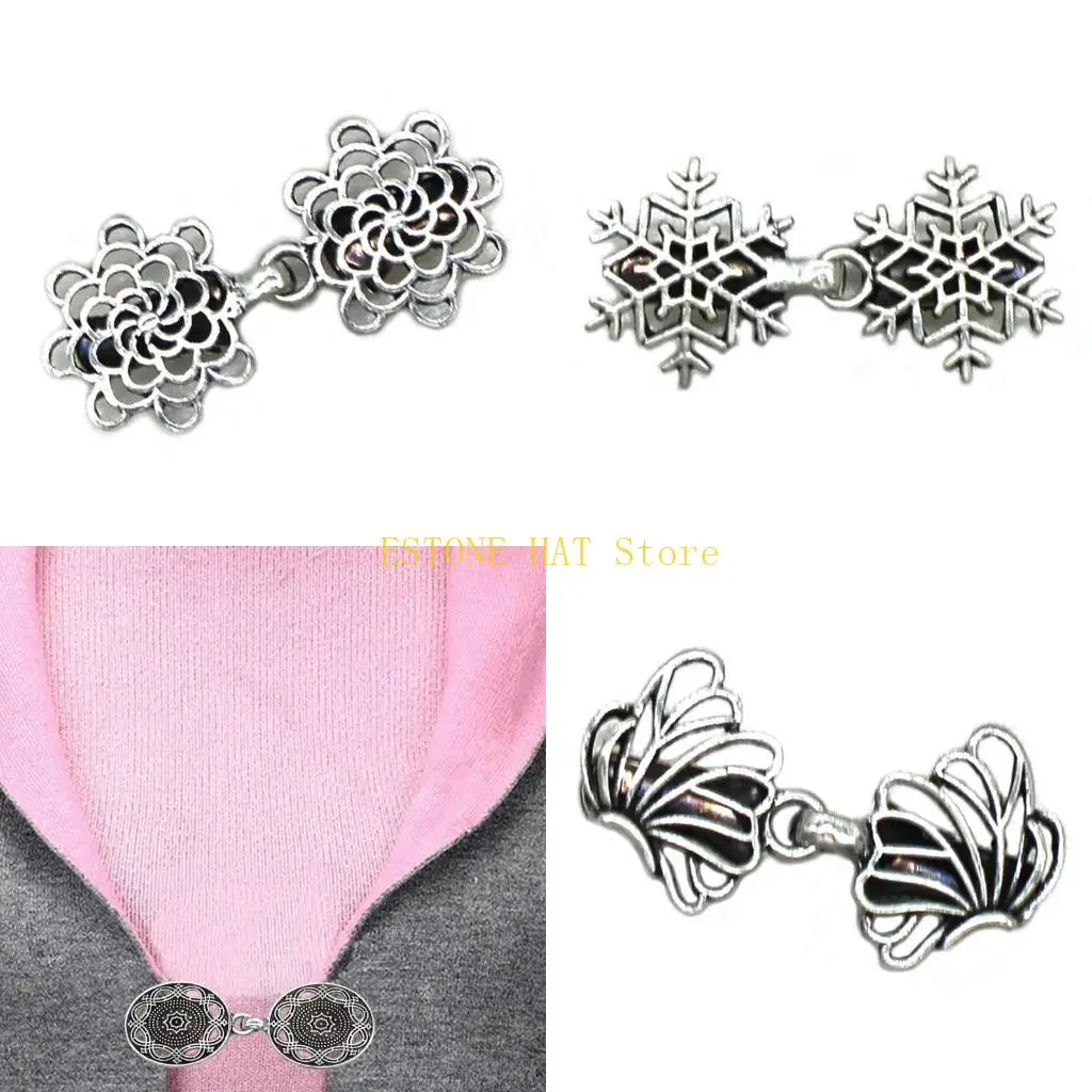 49MF Vintage Sweater Shawl Clips Clasp Fasteners Elaborate Flower for Women Girls Brooch Collar Clips Elaborate Flower Clasp