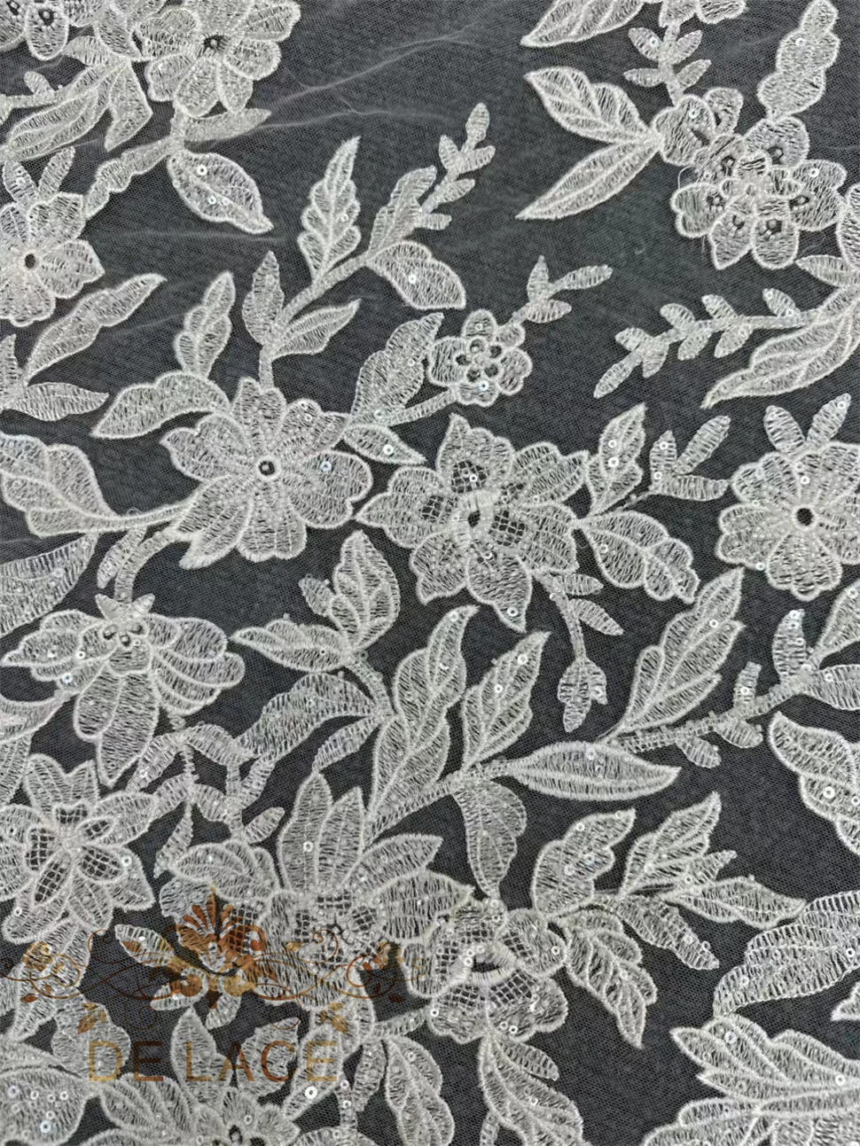 MEU simples e elegante bordado flor renda com lantejoulas brilhantes floral bordado vestido de casamento tecido de renda