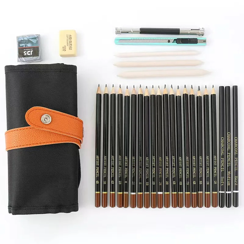 28Pcs Sketch Pencil Set Professional Drawing Pencils Bags Portable Outdoor Travel Ketching Painter School Students Art Supplies