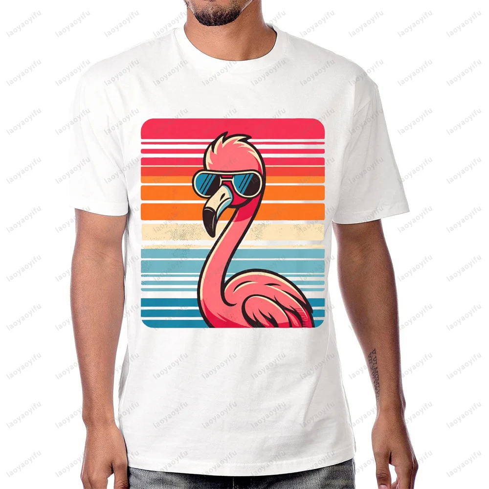 Cool Retro Flamingo in Sunglasses 70s 80s 90s Funny Flamingo Cartoon T-Shirt Harajuku Casual Fashion Summer Women Man Tshirt