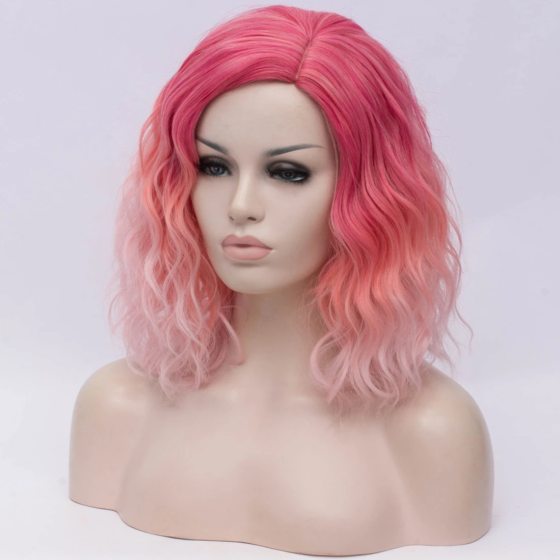باروكات نسائية صناعية قصيرة مموجة مقاومة للحرارة باللون الوردي، خط الجزء الأوسط لجميع القديسين كاجوال جلام