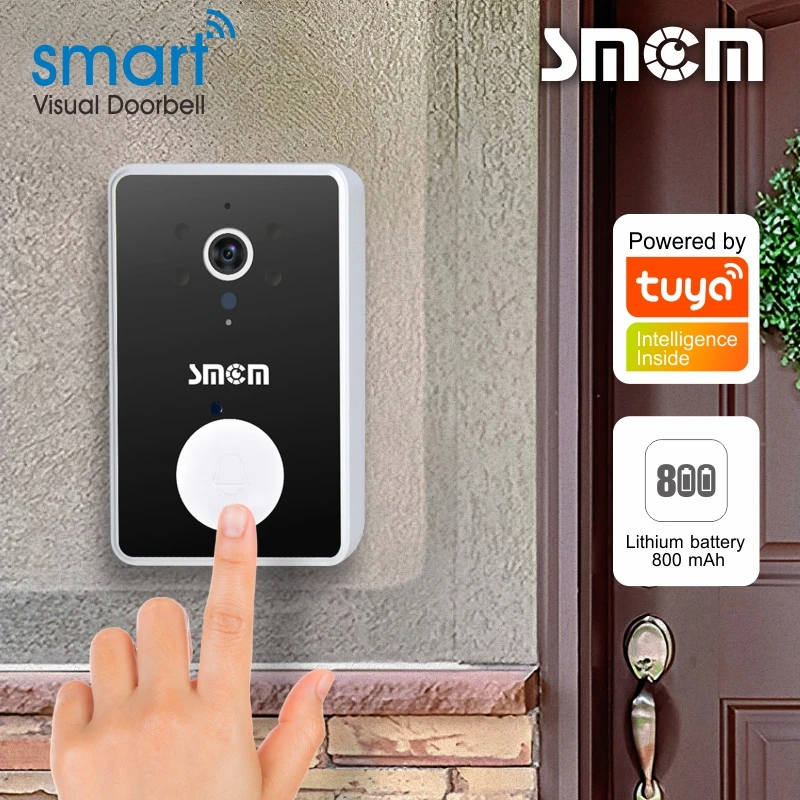 Timbre de Video inalámbrico Tuya, cámara de seguridad recargable, gran angular, visión inteligente, WiFi
