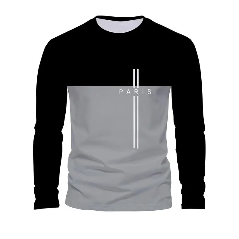 

Fun PARIS Pattern Print Men's Long-Sleeved T-shirt Hip Hop Trend Harajuku Vintage Clothes Casual O-neck Terylene Streetwear Tops