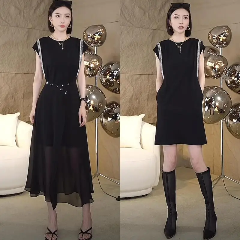 Fashionable Two-Piece Dress Set Elegant Slimming Retro Luxury Summer New Arrival Women's Clothing Casual Style High Waist Mid...