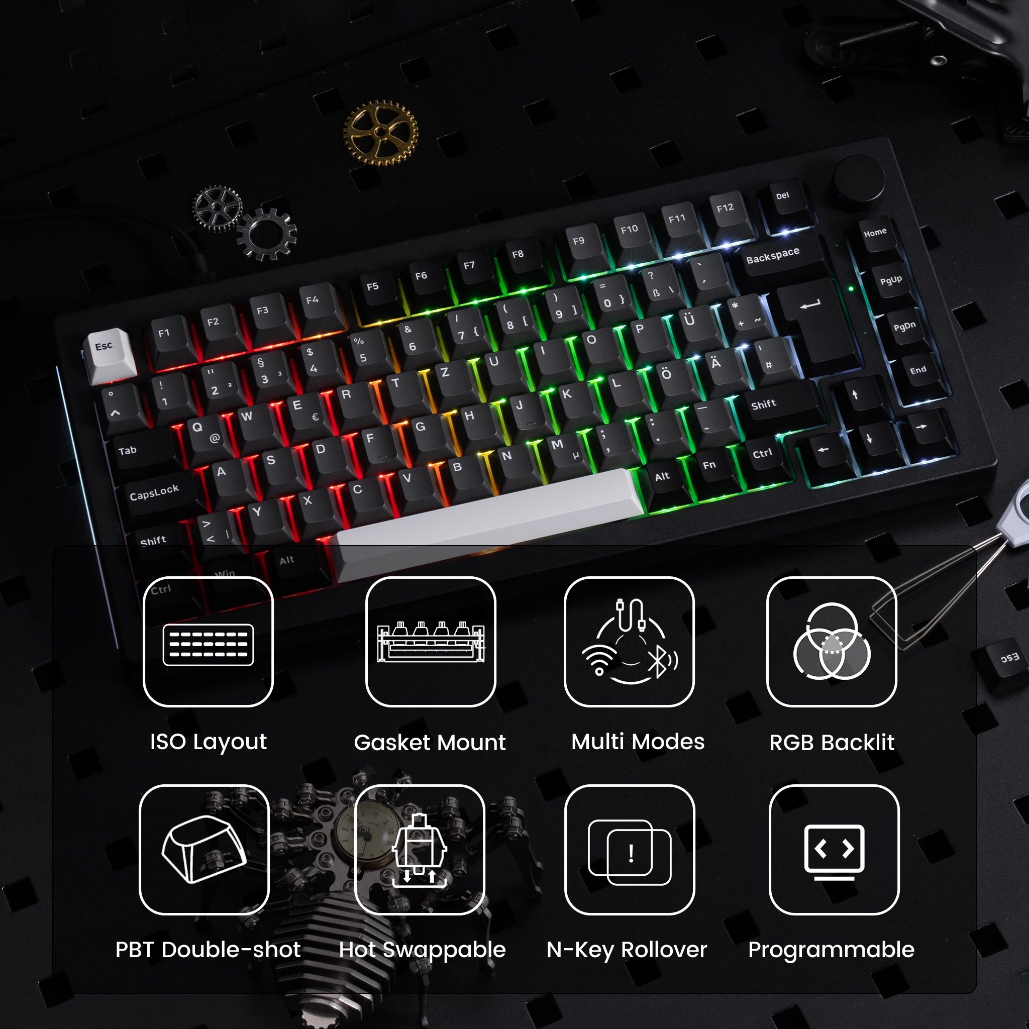 Akko 5075B Plus  75% ISO-DE/UK/Nordic Mechanical Gaming Keyboard  Hot Swap Multi-Modes 2.4GHz /USB Type-C/BT 5.0