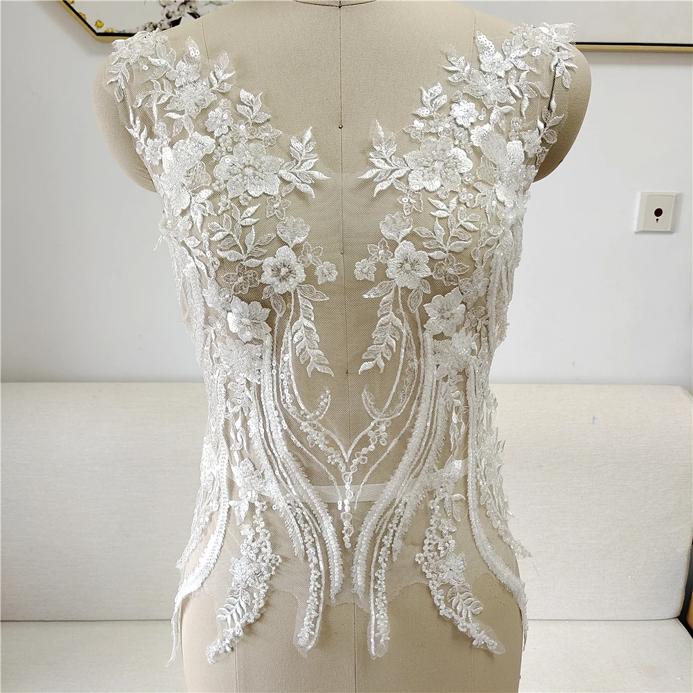 

Bridal Gown V Neck Lace Fabric Hollow Out DIY Embroidered Sequin Front Chest Decor Floral Wedding Dresses Accessories