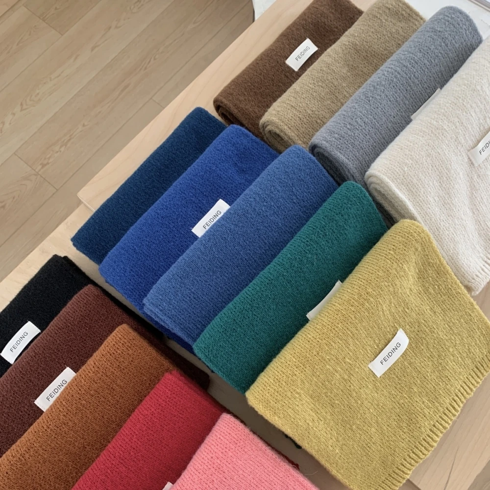 Winter Warm Knitting Scarf Women\'s Solid Color Cashmere Scarf Men Thick Pashmina Shawls Wraps Outdoor Blanket Echarpe Bufanda