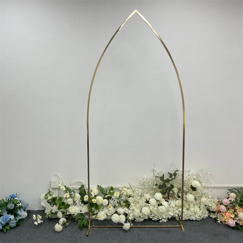 3 PCS Wedding Arch Square Backdrop Balloon Stand Background Shiny Metal Gold Plating Outdoor Artificial Flower Door Shelf Frame