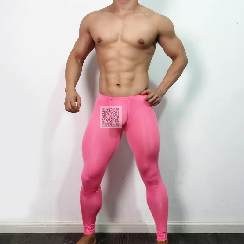 

Sexy Mens See Through Ice Silk Ultra-thin Transparent Leggings Tight Pants Underwear