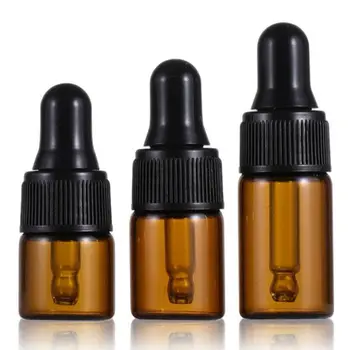 10 adet/takım Mini Amber cam damlalık şişe 1ml/2ml/3ml/5ml doldurulabilir boş uçucu yağ şişe masaj pipet şişeleri için
