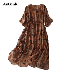 Oversize Cotton Print Vintage Summer Dresses Women 2023 Casual Loose Long Dress Femme Vestidos Office Lady Work Elegant Clothing