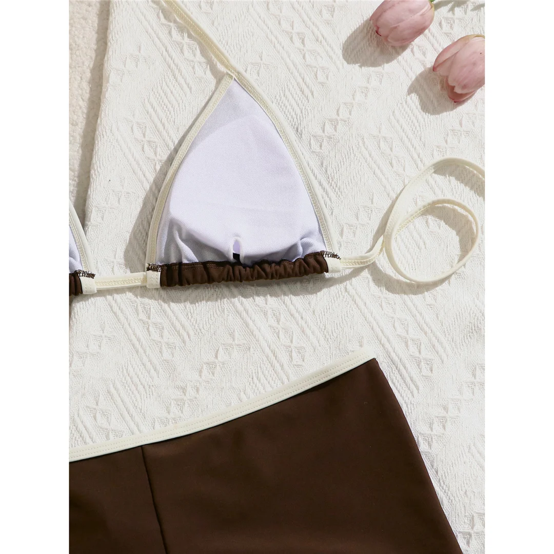 Sexy Splicing Neckholder-Shorts Bikini Damen Badeanzug Zweiteiliger Bikini-Set mit Polsterung Badebekleidung Badeanzug V8132 – Detail 9