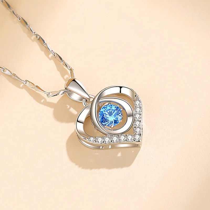 Luxury S925 Silver Ocean Heart Necklace Bracelets Set For Women Retro Blue Zircon Two-piece Jewelry Set Original Party Jewelry