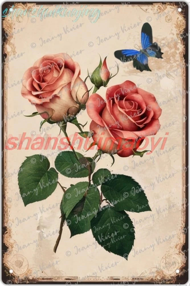 Rustic Rose Metal Sign Vintage Flower Metal Tin Signs Vintage Rose Botanical Rustic Country Farmhouse Bathroom Metal Signs  sign