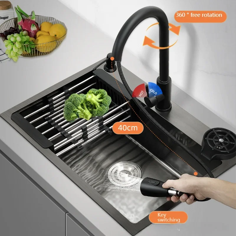 Drop In Kitchen Sink Stainless Steel Undermount Basin Large Single Slot Workstation Sinks Household Dishwashing Basin Sink drain