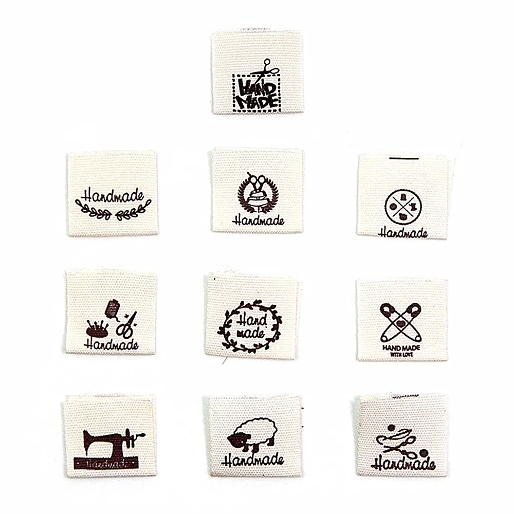 50Pcs Accessories Handmade Cloth Garment Labels 2x4cm Clothing Collar Lable Tags Scissors DIY Sewing Cartoon Pattern