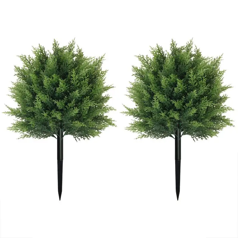Arbre plié en forme de boule de cèdre artificiel, avec piquet au sol, fausse plante Arborvitae résistante aux UV, décoration intérieure et extérieure de jardin
