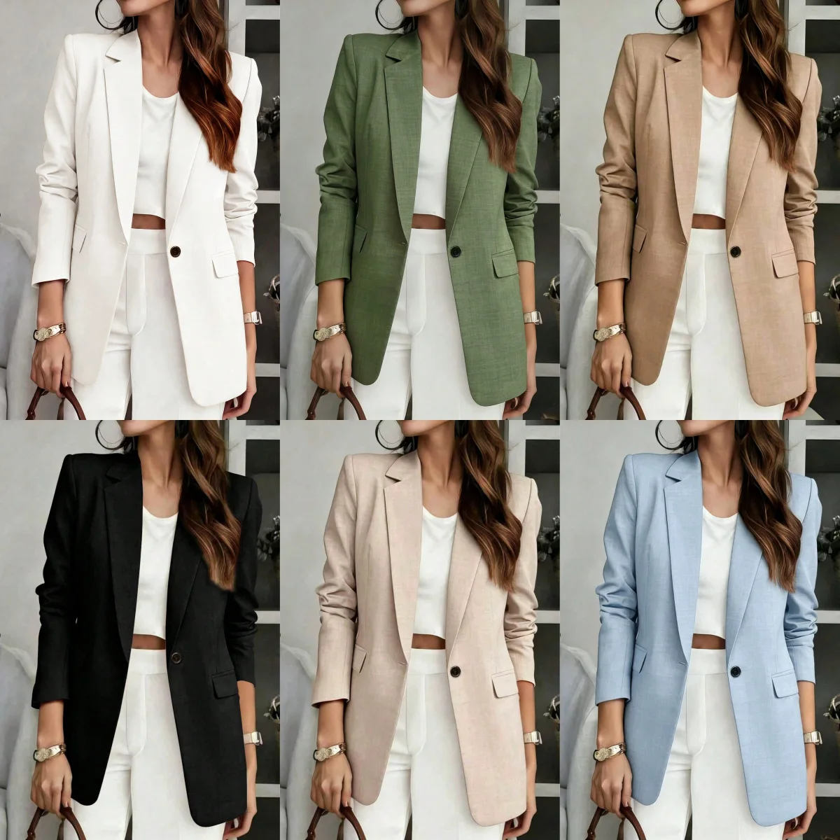 Damen-Blazer mit Reverskragen, Ein-Knopf-Verschluss, Langarm-Jacke mit Scheintaschen, Elegante Büro-Business-Formelle Oberbekleidung – Detail 2