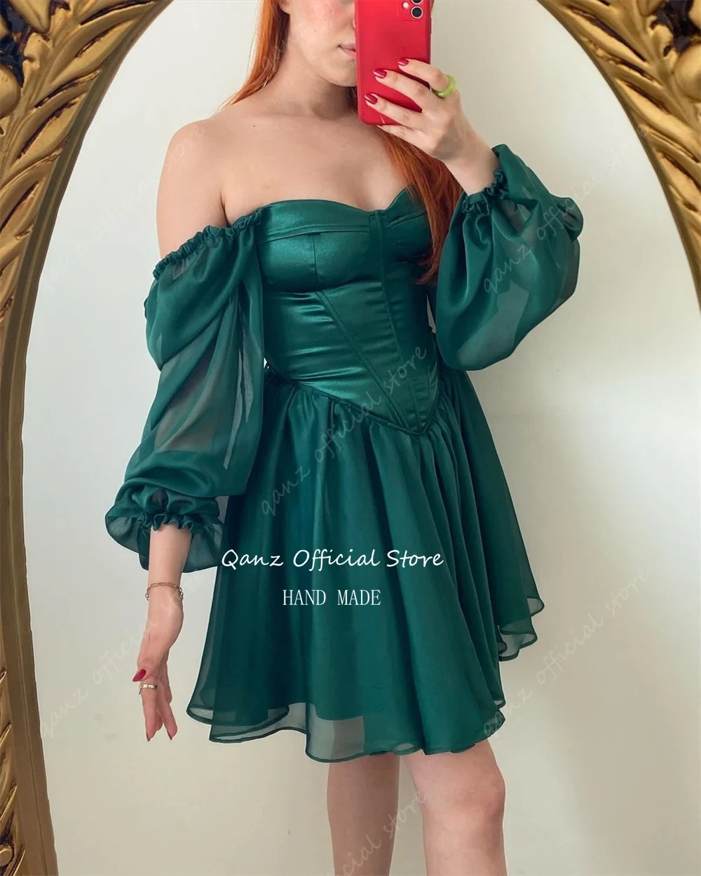 Qanz Emerald Green Short Homecoming Dresses Short Cocktail Dresses Back Lace Up Party Dress For Women 2024 Customized