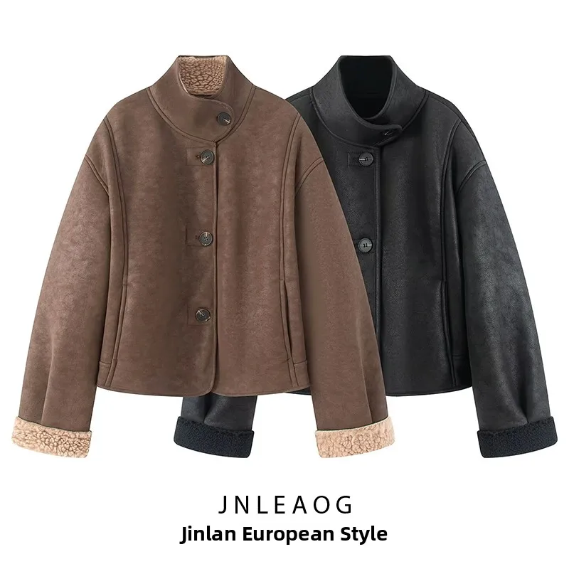 

Faionable двусторонняя повседневная женская осенняя новая универсальная верхняя одежда JNLEAOG из полиэстера с длинной застежкой на пуговицы JNLEAOG