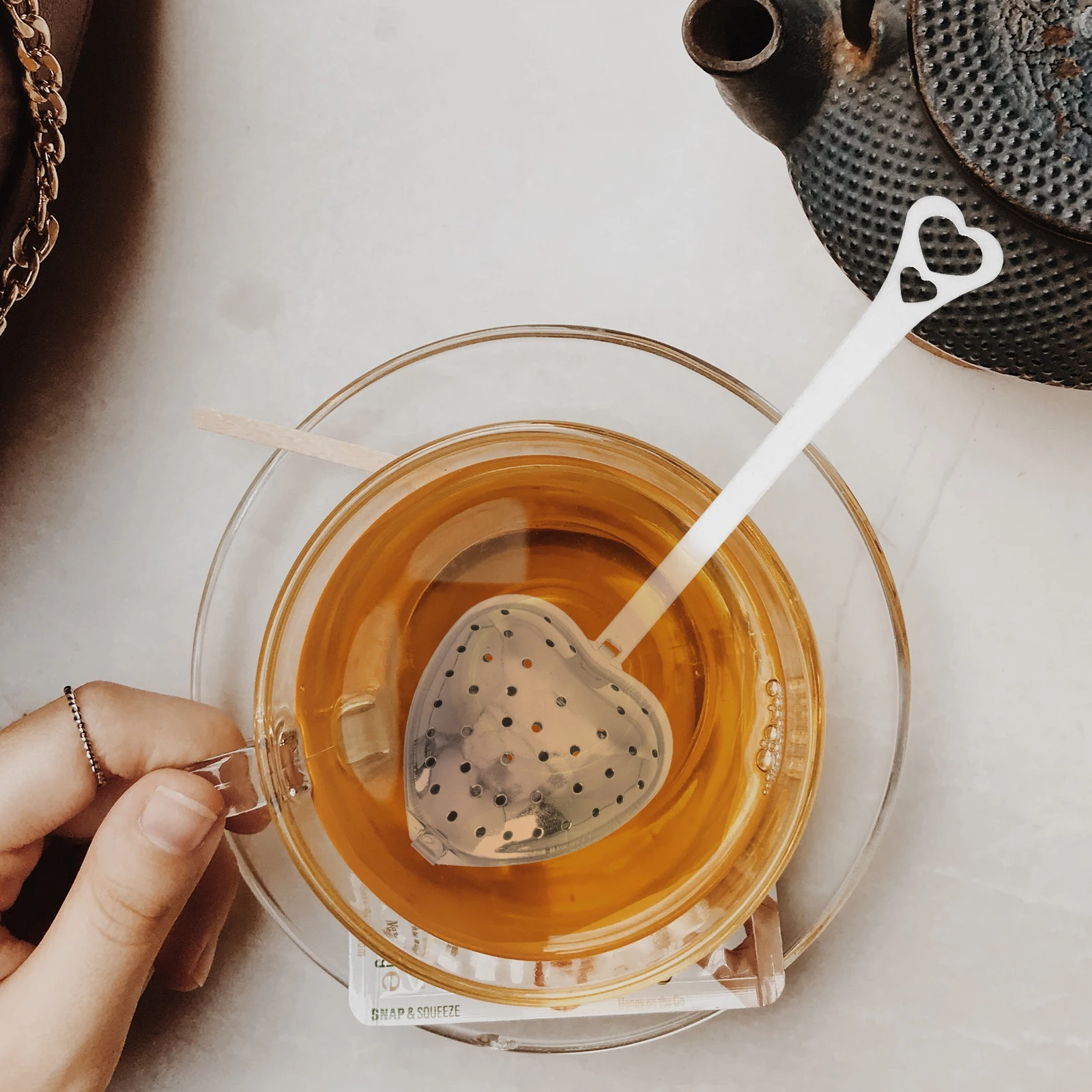 

6pcs Stainless Steel Filter Spoon Heart Shaped Strainer for Making Tool Storage Kitchen Bar Practical Gift Tea Storage Spoon