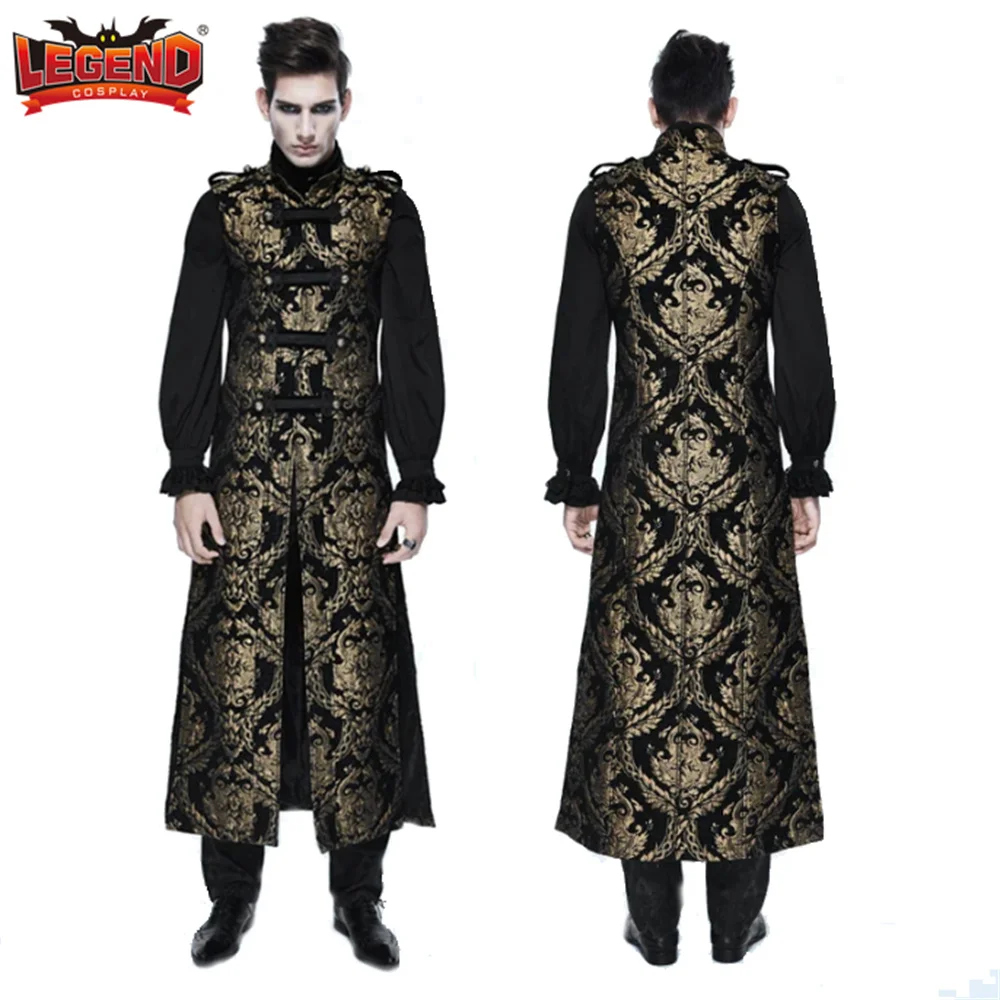 

Gothic Steampunk Long Vest Medieval Victorian Double Breasted Vest Waistcoat Sleeveless Tailcoat Cosplay Costume for Men