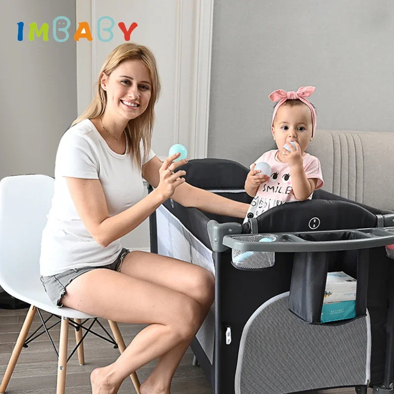 IMBABY Детская кроватка двухъярусная детская портативная многофункциональная колыбель для сна с подгузниками кровать Фото №2