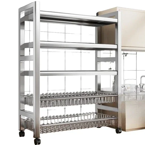 

304 stainless steel kitchen rack, floor, multi-layer, multi-functional trolley, fruit and vegetable storage