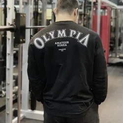 Men's Cotton Casual Long Sleeve T-shirt Man Gym Fitness Sweatshirt O-Neck Running Training Tops Male Workout Clothing Undershirt
