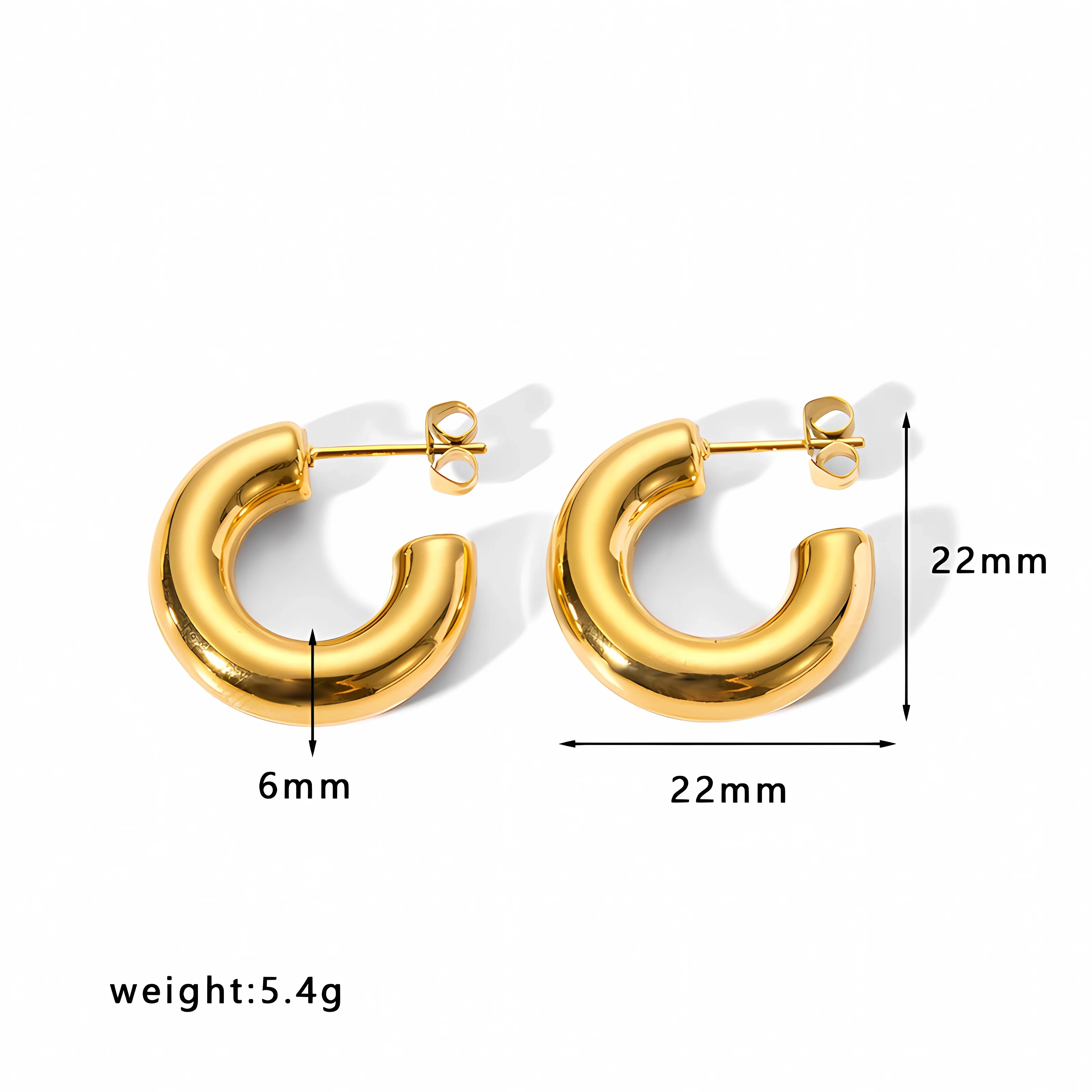 Stainless Steel  18K Gold Plated Thick Chunky hoop Earrings Huggies small  hoopsElegant and Classy Dome Earrings for women - view 2