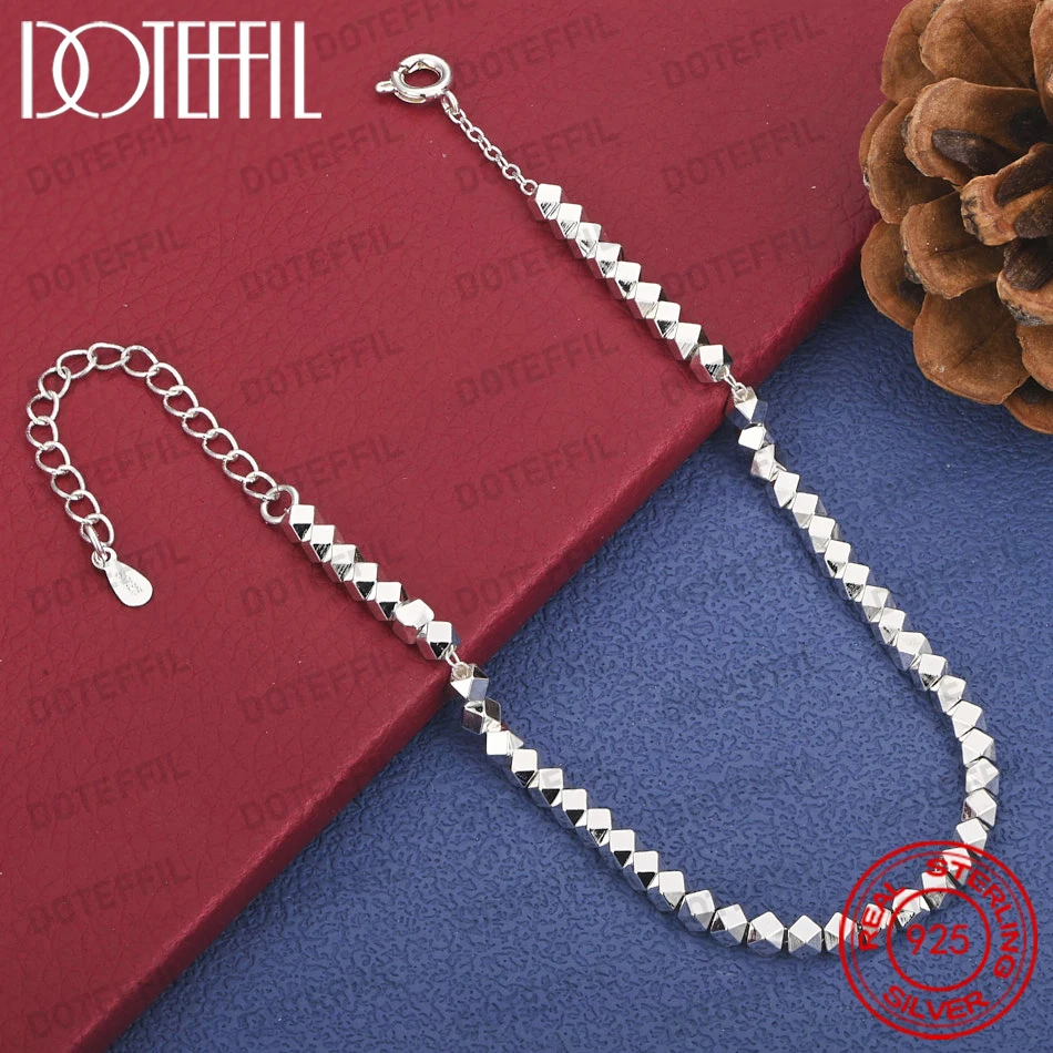 925 Sterling Silber 8-Zoll Exquisites Quadratisches Perlenarmband für Damen, Modischer Hochzeits- und Partyschmuck