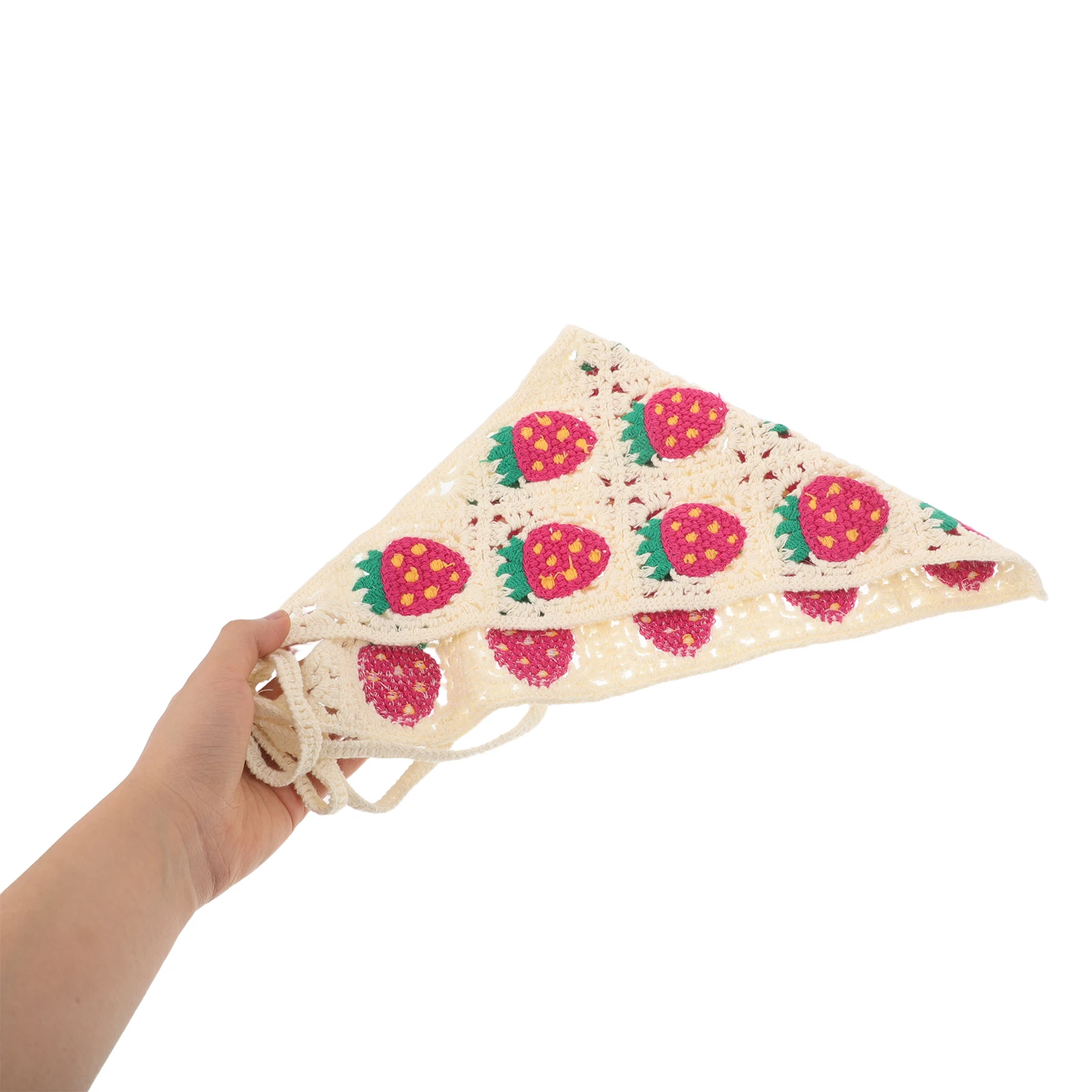 

2pcs Handwoven Headscarf Hair Bandana Crochet Wraps Kerchief for Women Cute Scarf Headband Strawberry Cherry Pattern Soft