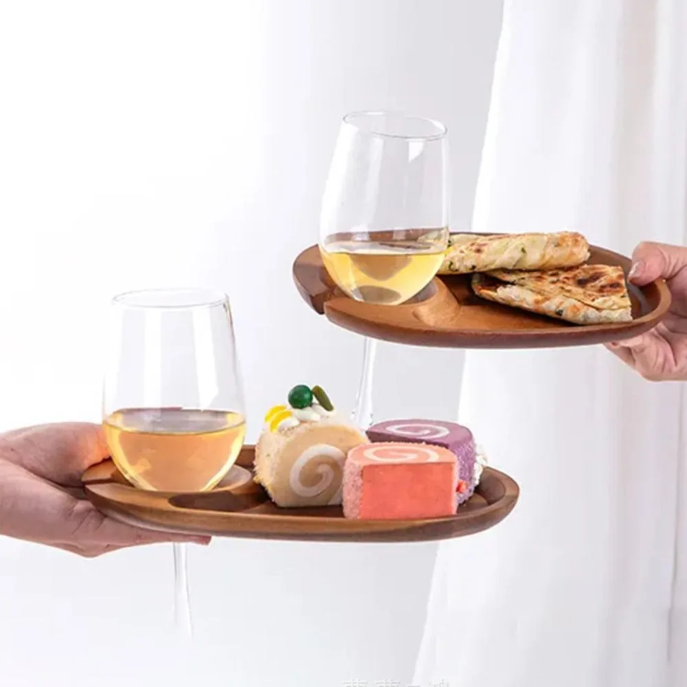 Wooden Appetizer Plates Free Your Hand Solid Goblet Snack Tray Smooth Surface Tall Glass Holder Serving Trays Leisure Time