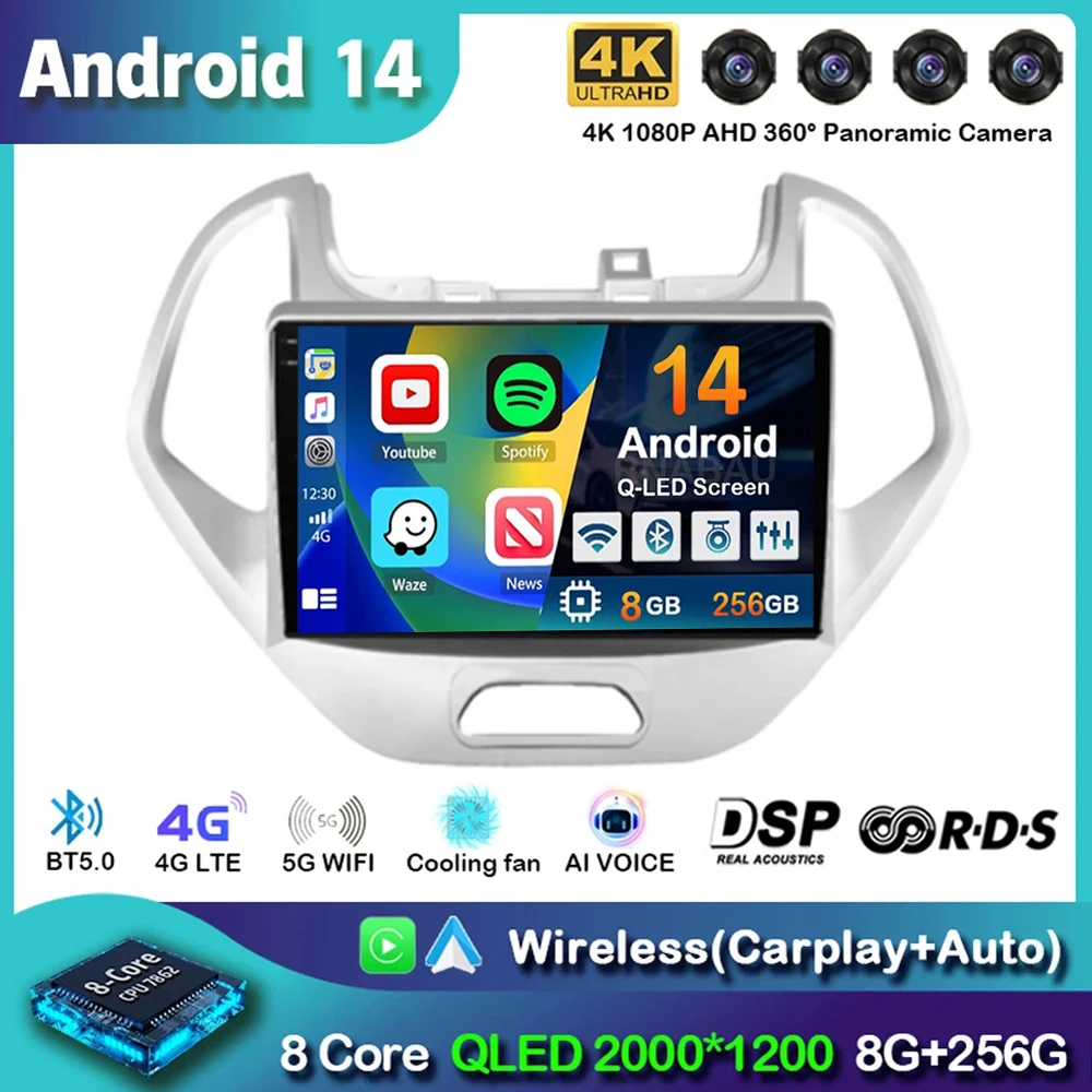 

Android 14 Carplay Auto Car Radio For Ford FIGO KA 2015-2020 Multimedia Video Player Navigation GPS DSP Audio No 2din DVD Stereo