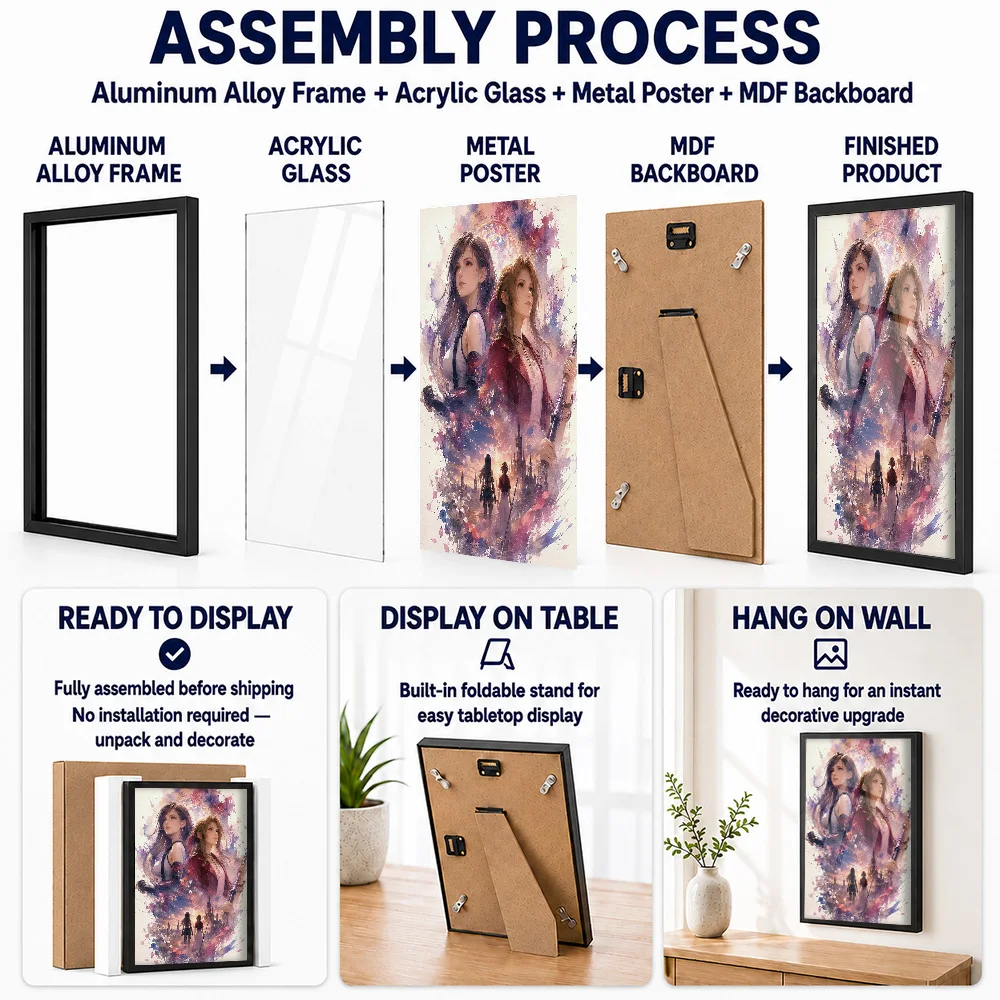 Tifa And Aerith Final Fantasy Metal Poster With Aluminum Alloy Frame Personalized Photo Heroic Quest Style Wall Art For Library