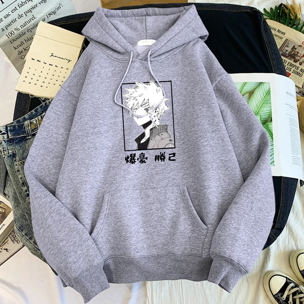 Hot My Hero Academia Bakugou Katsuki Printing Men Hooded Soft Fashion Streetwear Loose Vintage Hoodie Large Size Male Sweatshirt